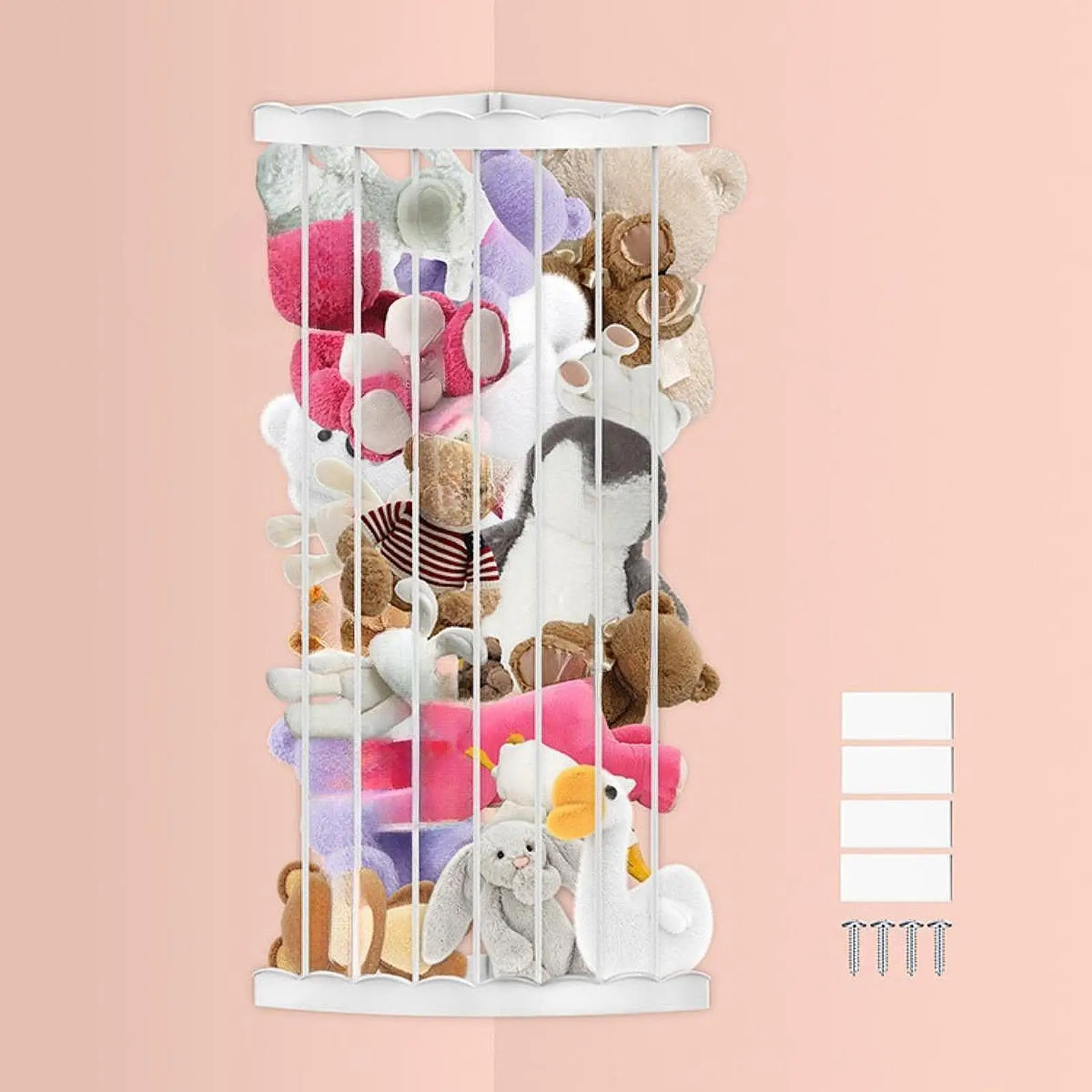 

Corner Stuffed Animal Holder Plush Storage Rack Sturdy Doll Storage Bucket Hanging Storage for Playroom Dorm Living Room Nursery