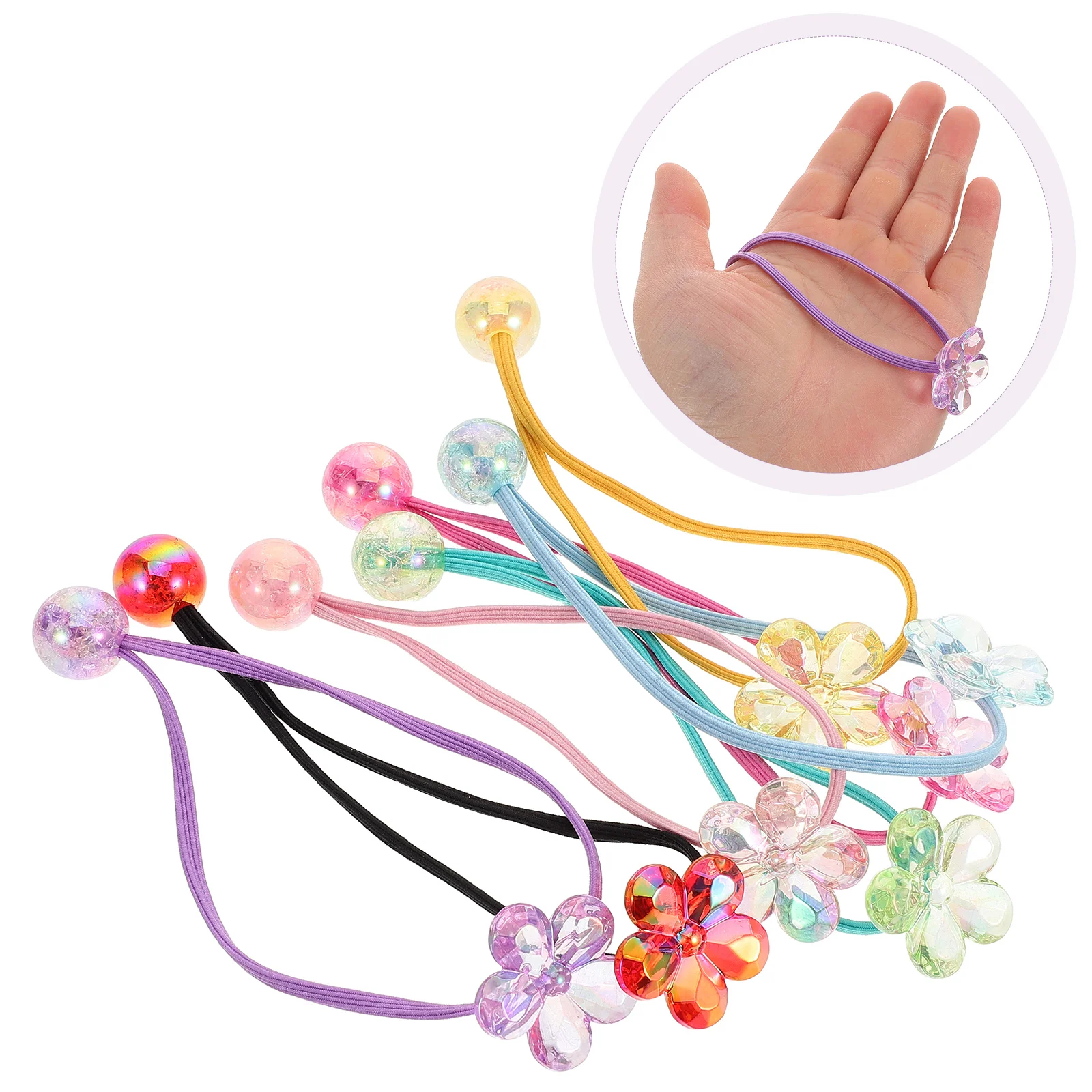 

14 pcs Crystal Hair Accessories Kids Elastic Ties Adjustable String Soft Flower Bands Ponytail Holders Toddler Decorations Hair