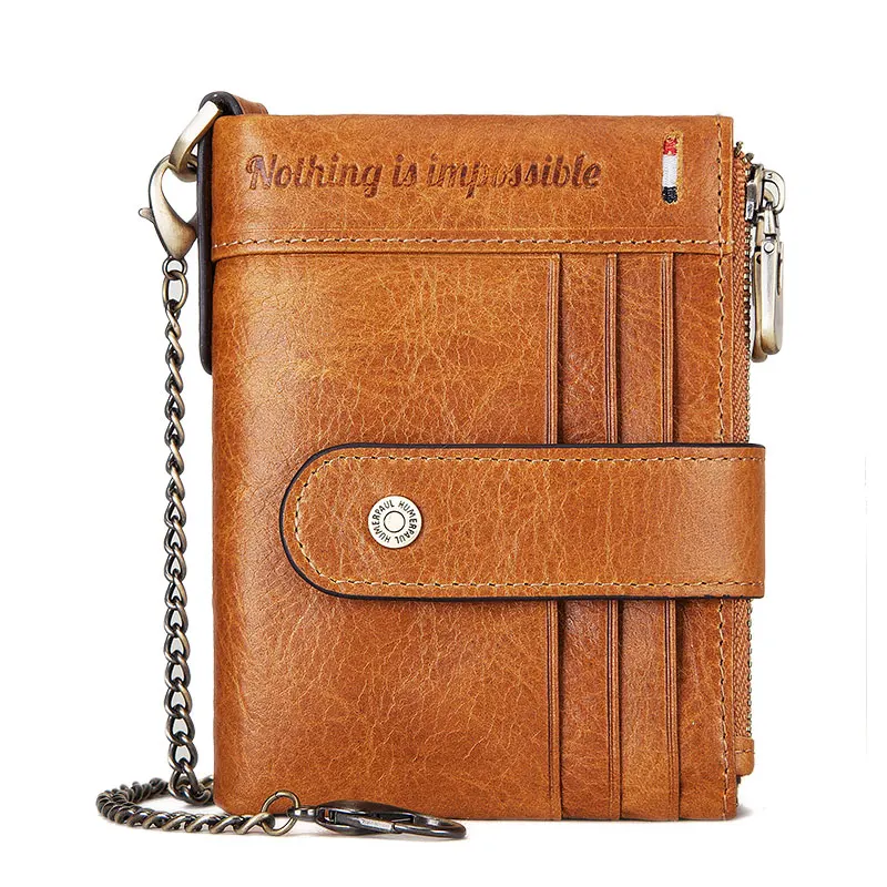 Free Engraving Women's Wallet Genuine Leather Purse Anti-theft Chain Big Capacity RFID Blocking Card Holder With Zipper Pocket