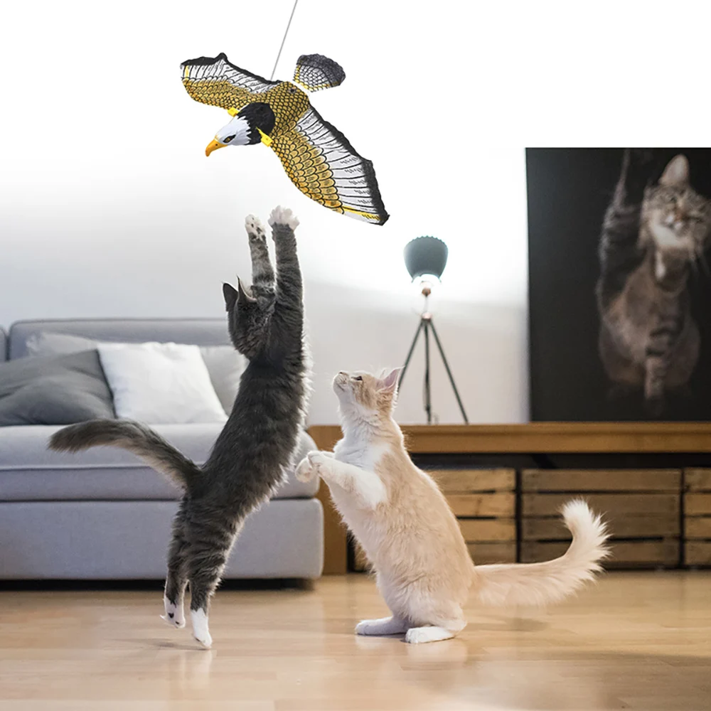 Simulation Bird Interactive Cat Toys Electric Automatic Hanging Eagle Flying Bird Cat Play Game Cat Scratch Rope Kitten Pet Toy