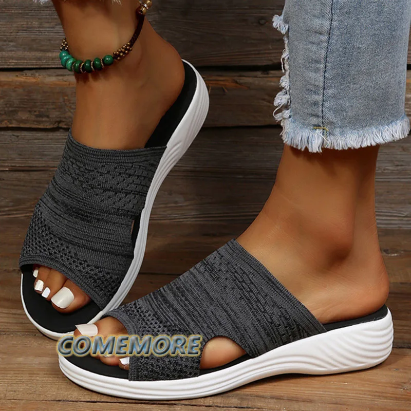 Women Sandals Indoor Outdoor Summer Shoes for Woman Low Heels Sandals Elastic Force Slippers Female Heeled Round Head Large Size