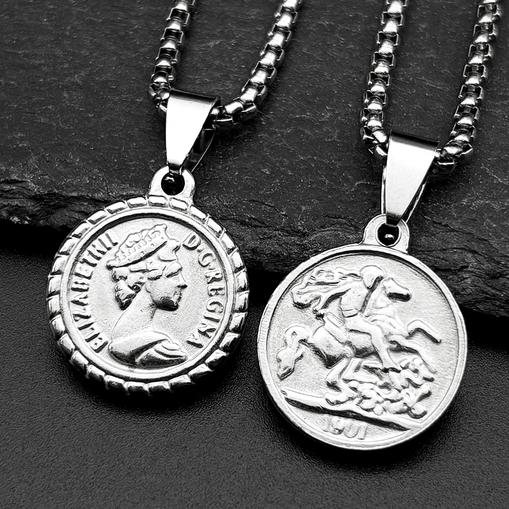 

Retro Ancient Roman Coin Style Pendant Necklace for Women Men Stainless Steel Silver Color Roma Figure Amulet Chain Jewelry Gift