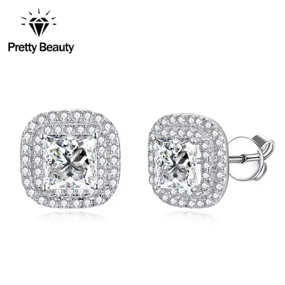 

Pretty Beauty 2ct Princesse Cut Moissanite Stud Earrings S925 Silver for Women Wedding Party Halo Diamond Earrings Fine Jewelry