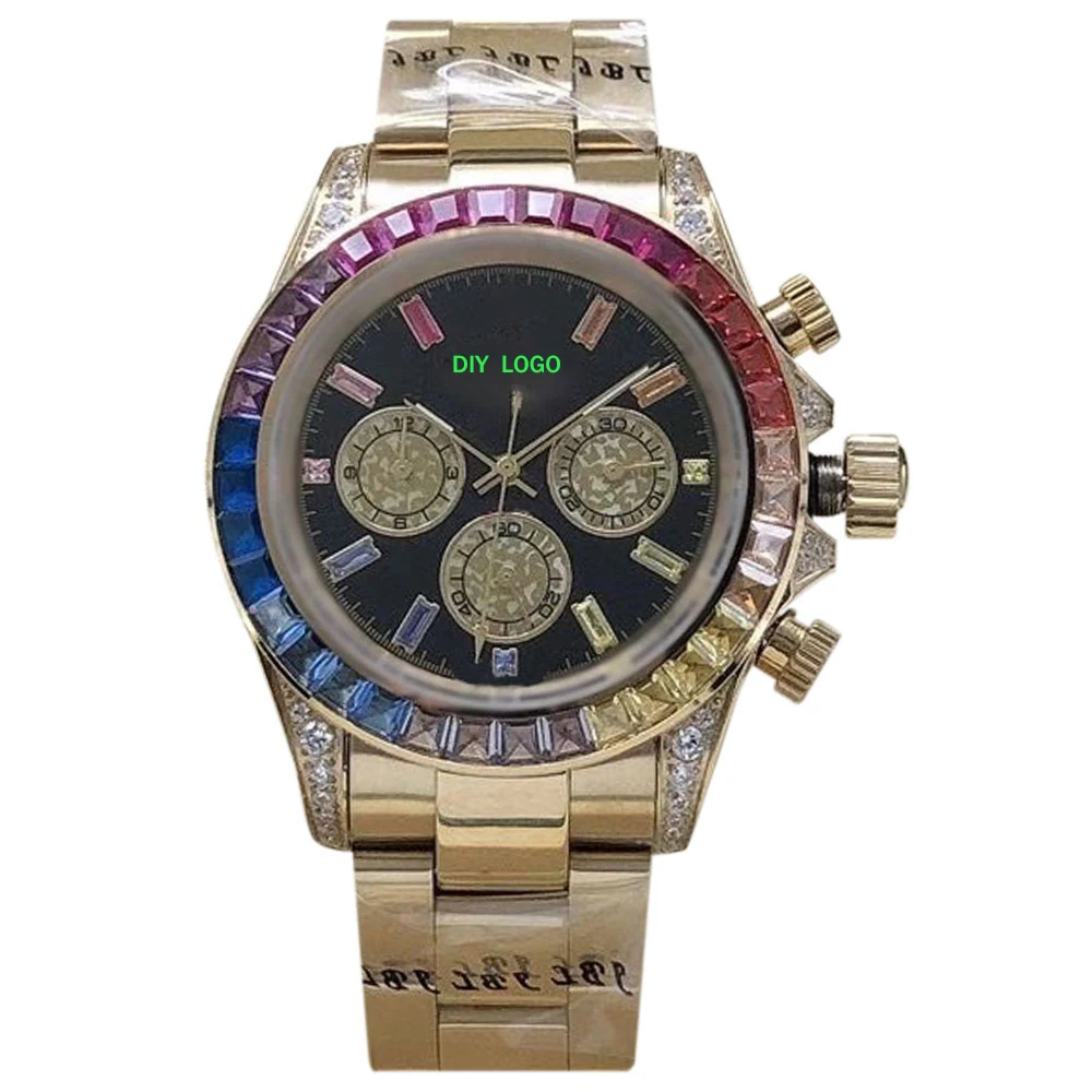 Customized Logo40mmElegant Men's Watch - Sapphire Mirror and Diamond bezel, Mechanical Movement Birthday Gifts for Men