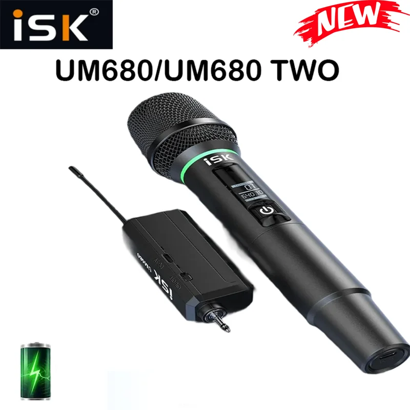 

iSK UM680 TWO UHF Беспроводная микрофонная система 1TX + 2RX Диапазон 100 м Батарея 5H DSP Шумоподавление для потоковой записи в реальном времени