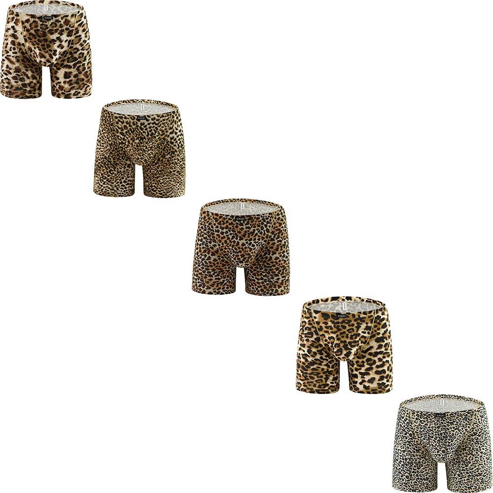 

iKingsky Men's Leopard Long Leg Boxer Pouch Trunks Sexy Low Rise Bulge Short Under Panties for Men