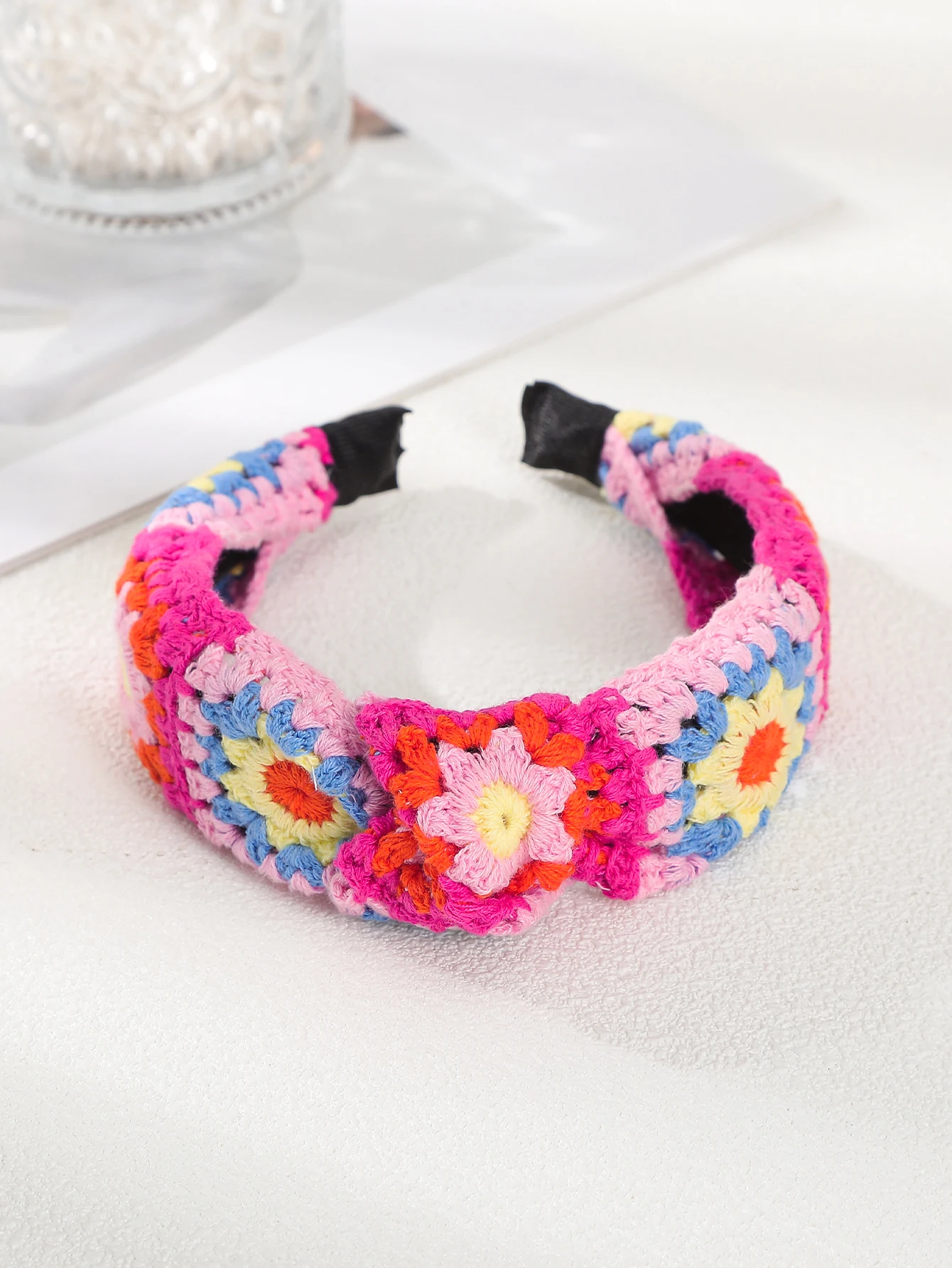 Pink Knitted Flowers Headband New Korean Fashion Head Bands for Women Fashion Hairband Knot Turban Girl Hair Accessories