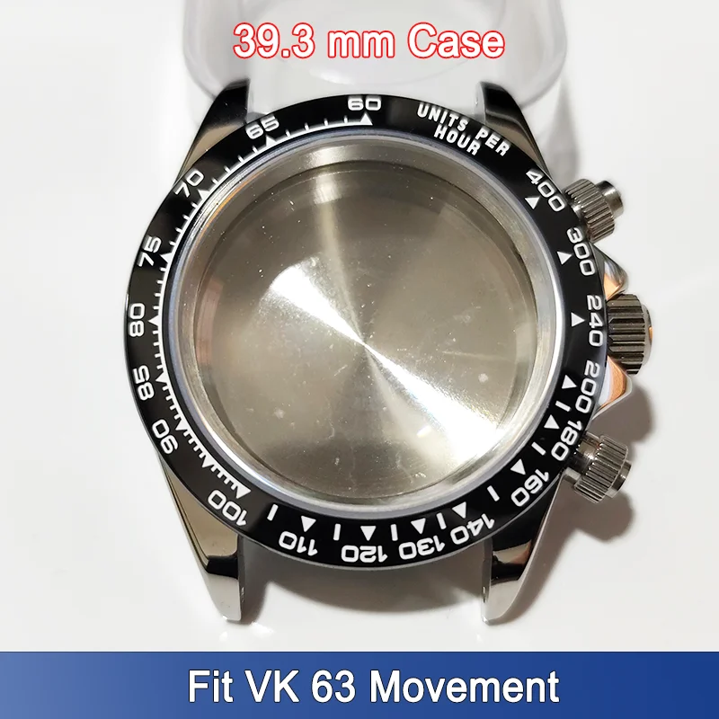 39.3mm VK 63 Watch Cases Fit 20mm Strap Band Stainless Steel Bezel On Watches Accessory Part Wristwatch Modification Parts Case