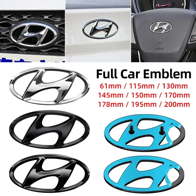 Emblema 3D de 115mm 130mm 145mm para Carro, Logotipo para Capô Dianteiro, Traseiro e Porta-Malas para Hyundai I30 IX20 IX35 Tucson Solaris Accent Azera Elantra