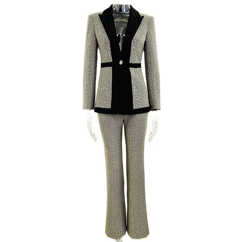 Quality 2024 Hot Selling Star Temperament Sequin Small Grid Color Blocked Suit Pants Two-Piece Set