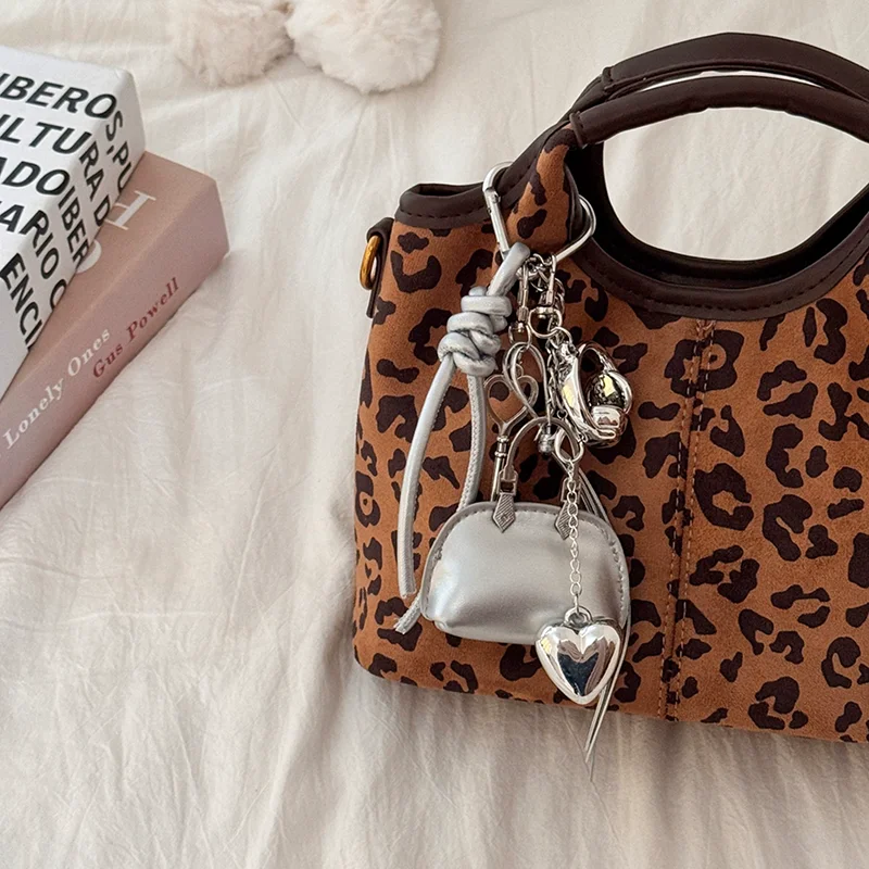 

New Bag Decoration Bag Pendant PU Leather Solid Color Bag Love Heart Keychain Small Bag Hanging