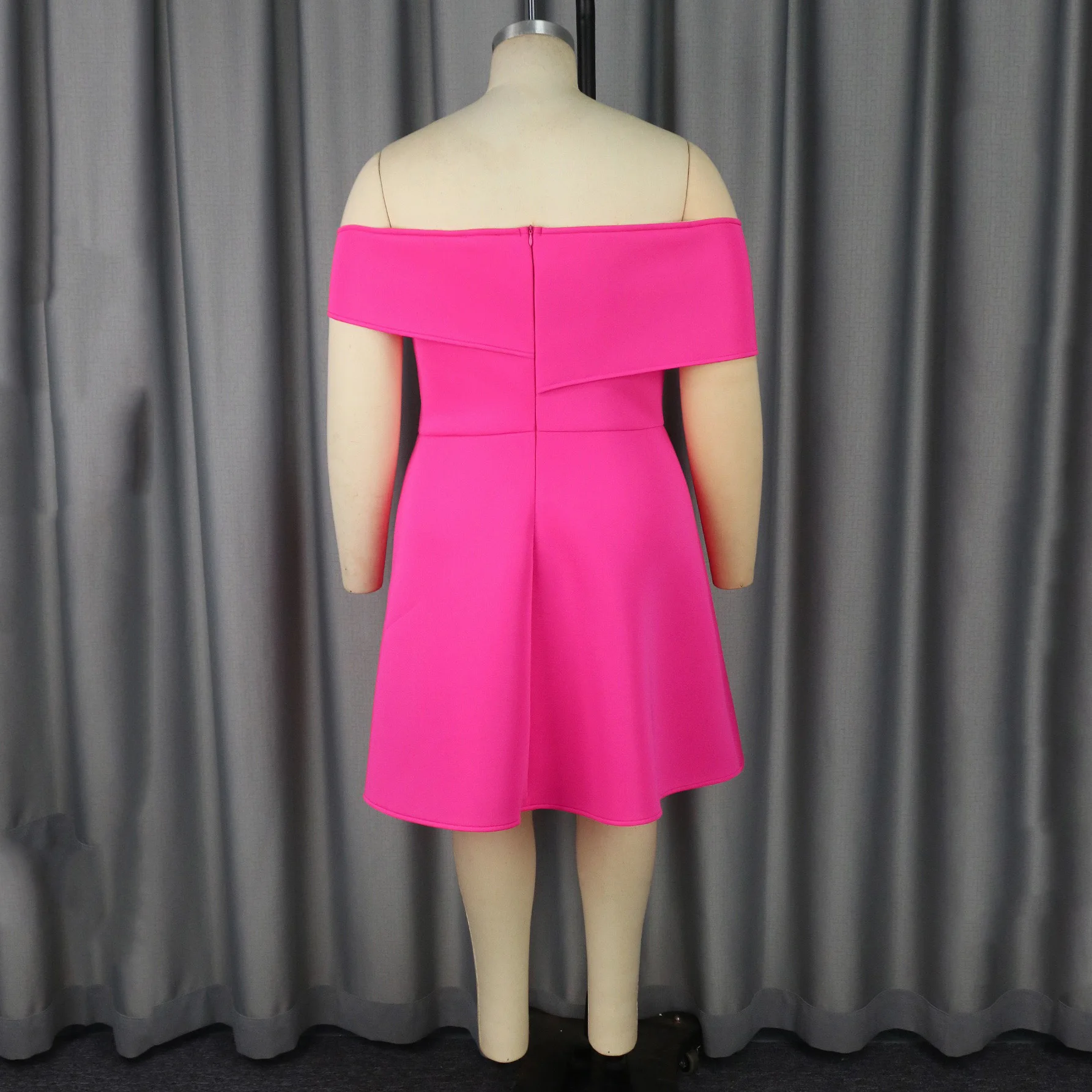 Elegant Dresses for Woman Rose Off the Shoulder Short Sleeve Ruffles High Waisted A Line Knee Length Luxury High Quality Dress