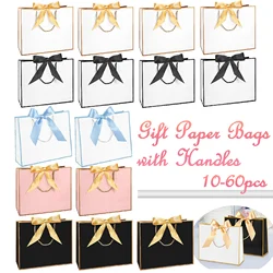 10-60Pcs Gift Paper Bags with Handles Wedding Welcome Bags Thank You Gift Bags with Bow Ribbon for Bridal/Birthday/Holiday