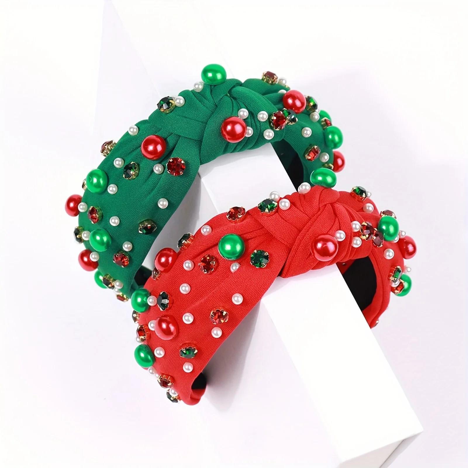 Christmas Fashion Headbands Knotted Crystal Head Band Non Slip Headbands for Holiday Outfits Gifts