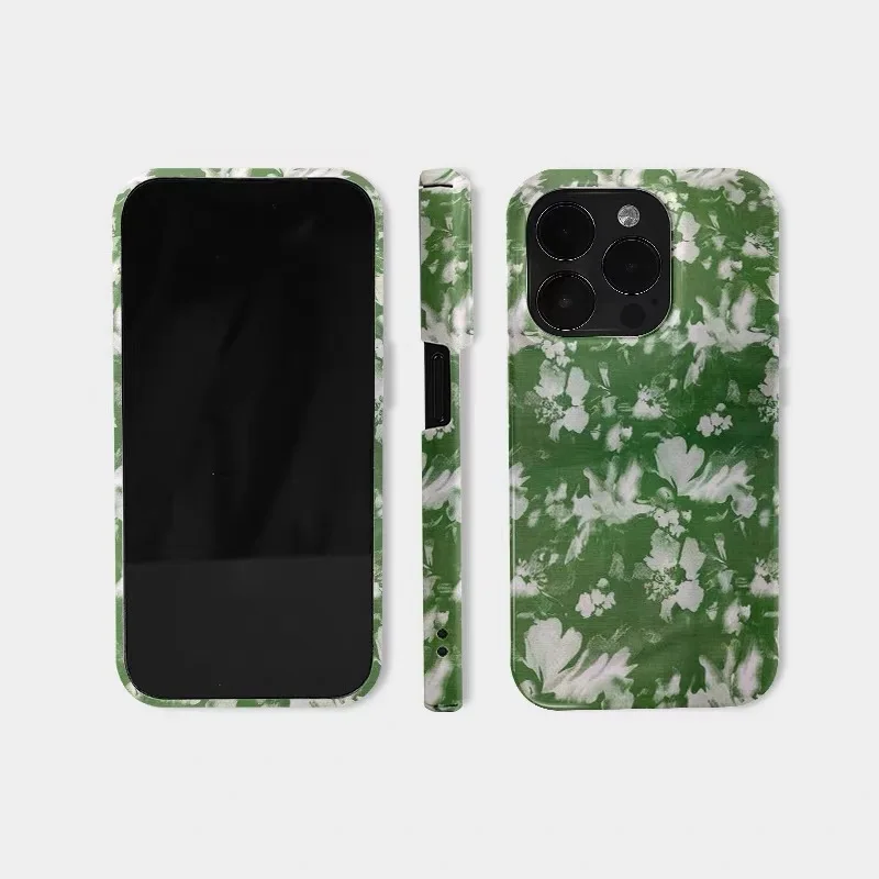 Ins Корейский зелено-белый чехол для телефона с масляной живописью для iPhone 17 16E 15 14 Plus 13 Mini 11 Pro Max 12 Pro Back Cover X XR Funda