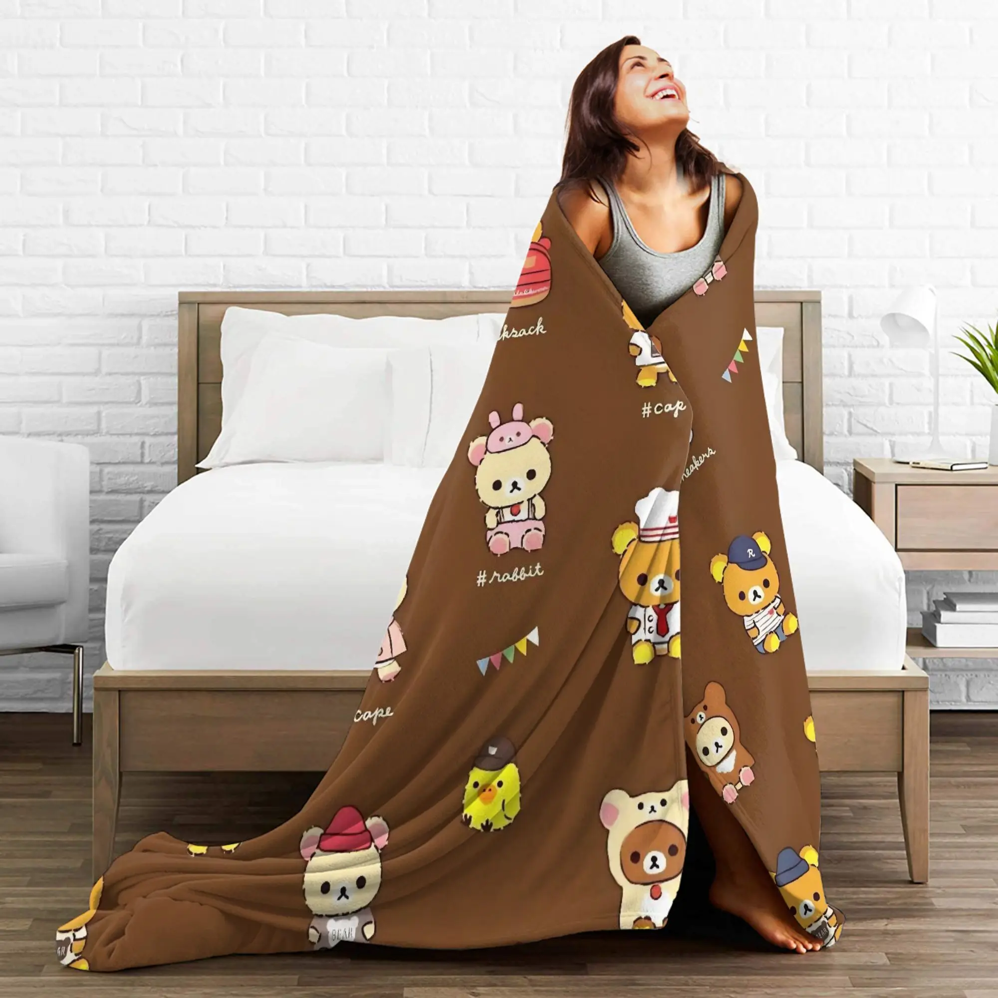 Rilakkuma-Manta de dibujos animados para primavera/otoño, manta ultrasuave de felpa de lana Coral para ropa de cama, ropa de cama de oficina