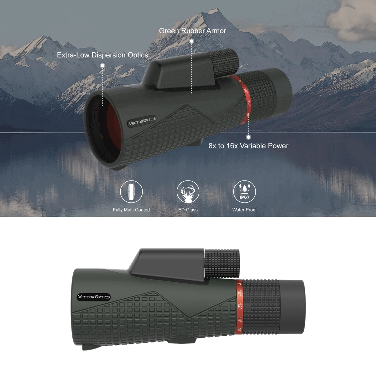 Imagem -03 - Monocular Vector Optics Forester 816x56 ed com Dispersão Extra Baixa e Lente Totalmente Multi-revestida para Caça e Observação de Aves ao ar Livre.