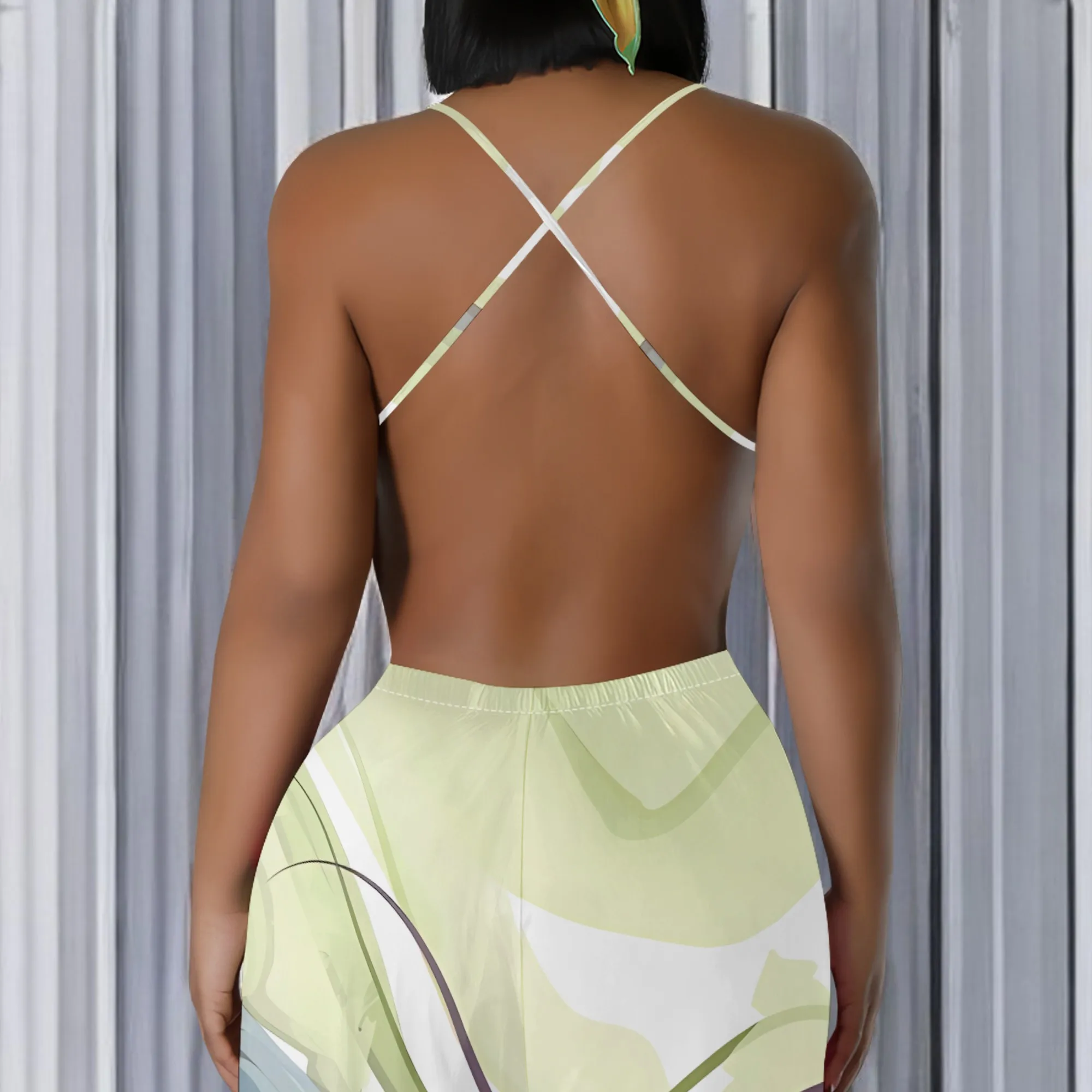 Nupusa Combinaison imprimée abstraite pour femme, tenue d'été décontractée, bretelles spaghetti, jambe large