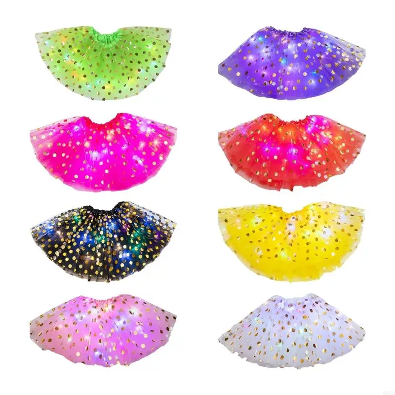 

QX2D Children Kid Girls LED Ballet Skirts Elastic Mesh Dancing Dress