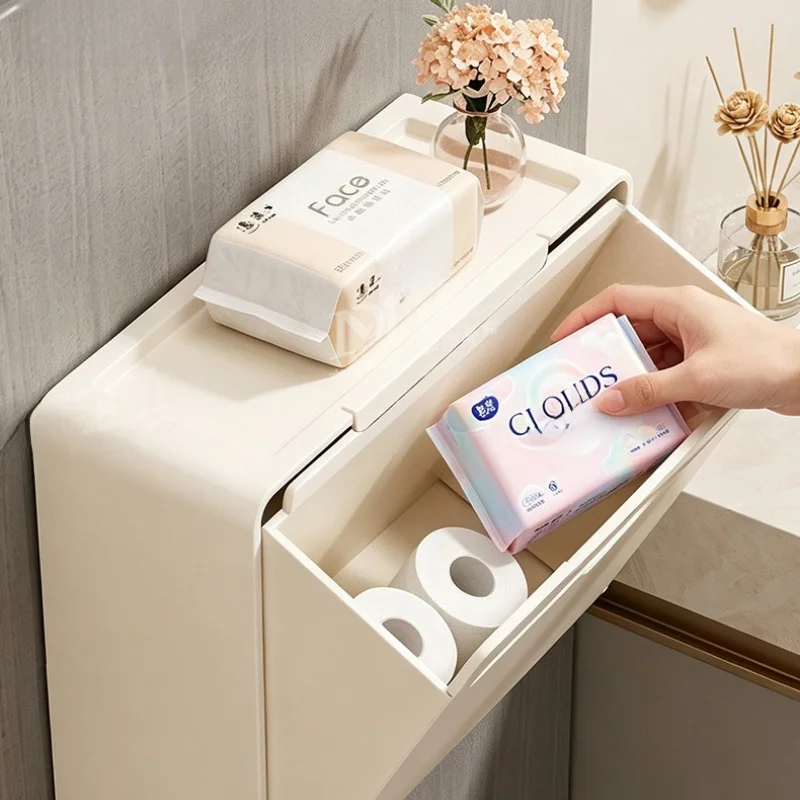 Wall Mounted Toilet Paper Holder No Drill Bathroom Tissue Box For Roll Paper Facial Paper Storage Organizer Rack For Washroom