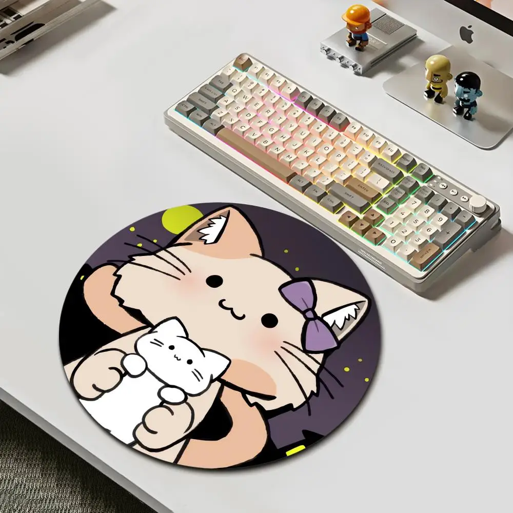 Creative Cute Kawaii Cat Pattern Small Round Mouse Pad Natural Rubber Non-Slip Desk Mat 22x22 cm Home Office Mat Gift for Friend