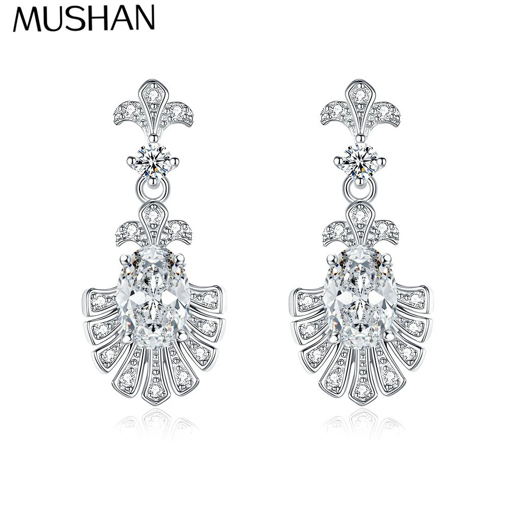 

MuShan Luxury Jewelry 925 Sterling Silver Earring Cushion Moissanite Bridal Party Chic for Partner 18K Gold Plated MST Patent