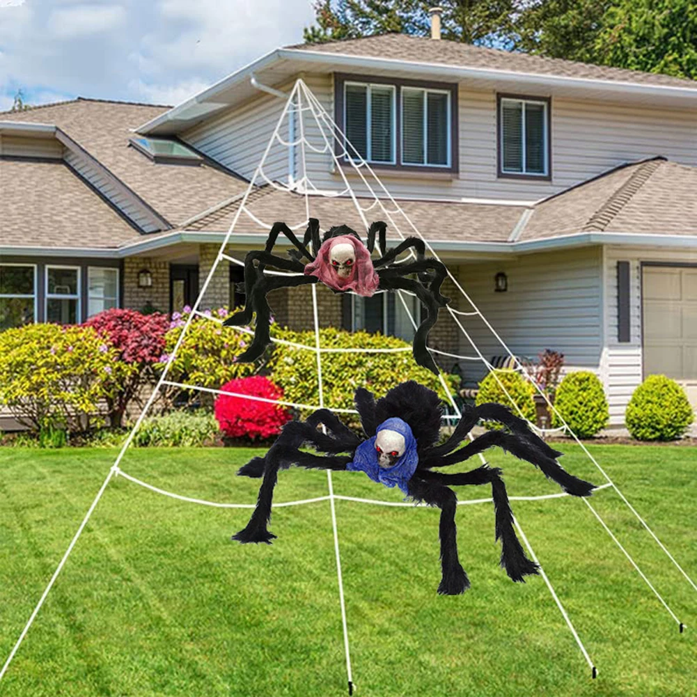 Decoração de Festa de Halloween, Teia de Aranha Luminosa, Pelúcia Gigante Preto, 8 Modos, 5m, 75 cm, 150 cm, 200cm