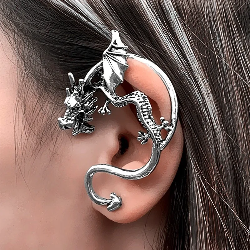 European And American Exaggerated Ear Ornaments, Gothic Punk Dark Style, Retro Dragon-Sleeved Ear Rings