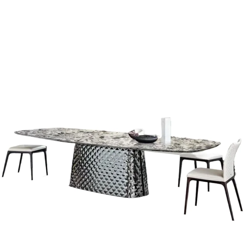 

Minimalist marble rectangular dining table, high - end designer light luxury luxury stone table and chair combination