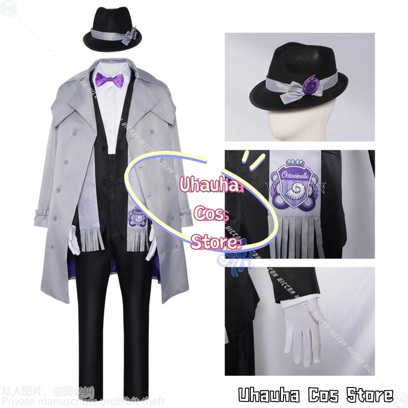 {Uhauha Cos}Azul Ashengrotto Cosplay Game Octavinelle Anime Costume British Style Coat Scarf Hat Elegant Uniform Halloween