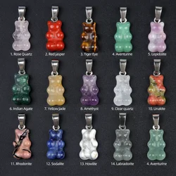 Natural stone Cute Gummy Bear Necklace for Women Girl Candy Color Natural Crystal Stone Bear Pendant Necklace Candy Bear Pendant
