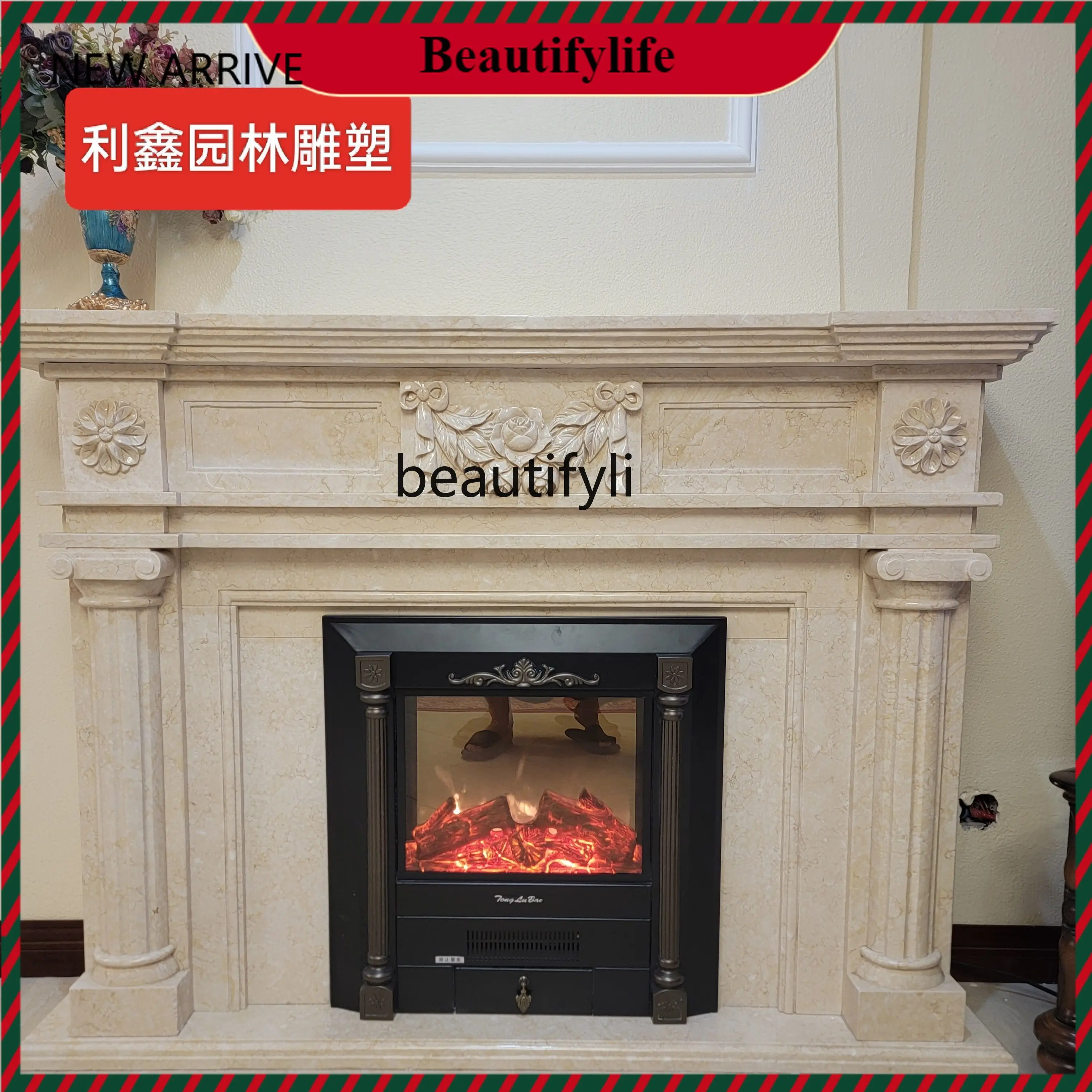 

KK32 Marble stone carving fireplace European French entrance decorative cabinet ornament simple carving, fireplace