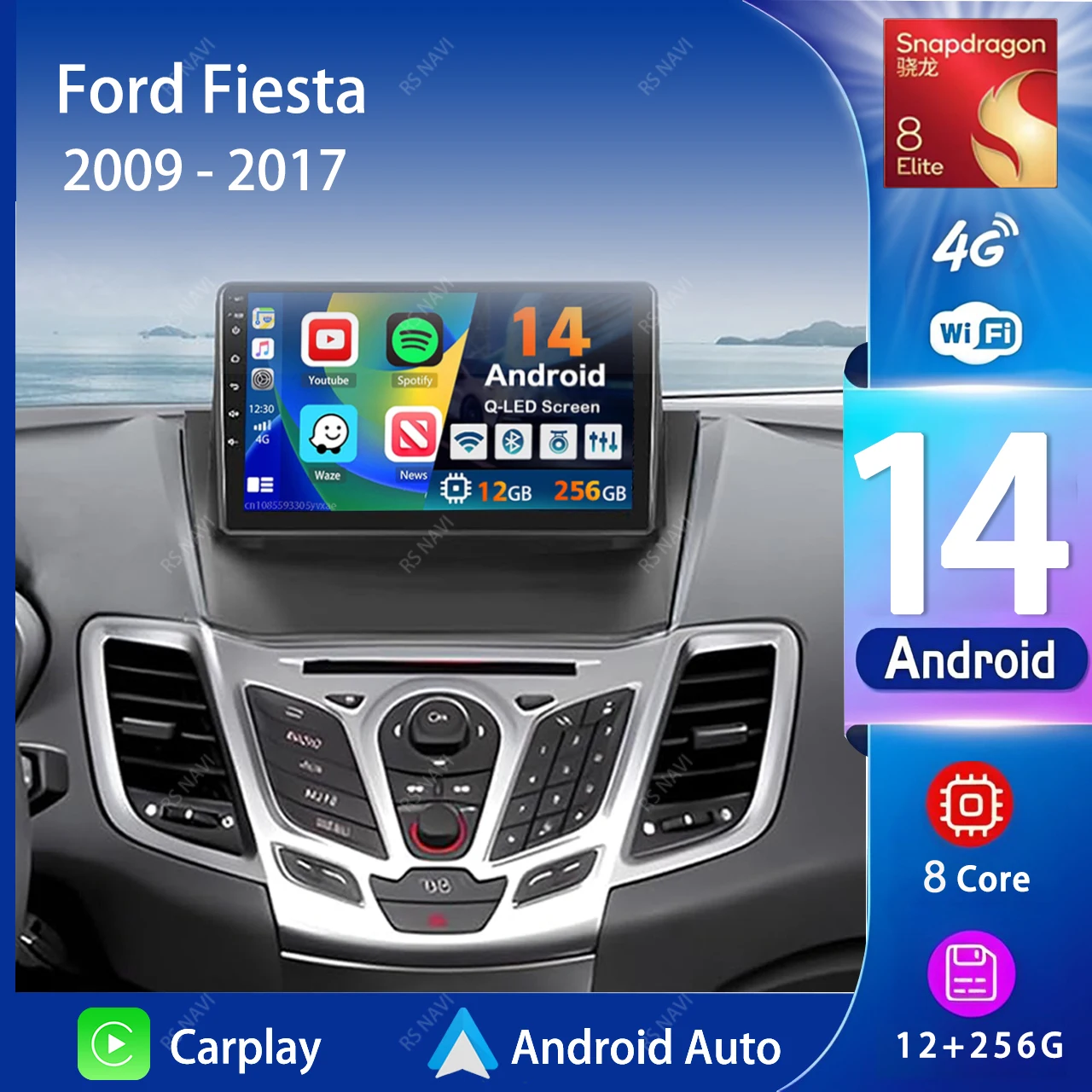 Android 14 Carplay авто автомобильный радиоприемник мультимедийный плеер для Ford Fiesta 2009-2017 навигация авторадио GPS стерео 2din головное устройство