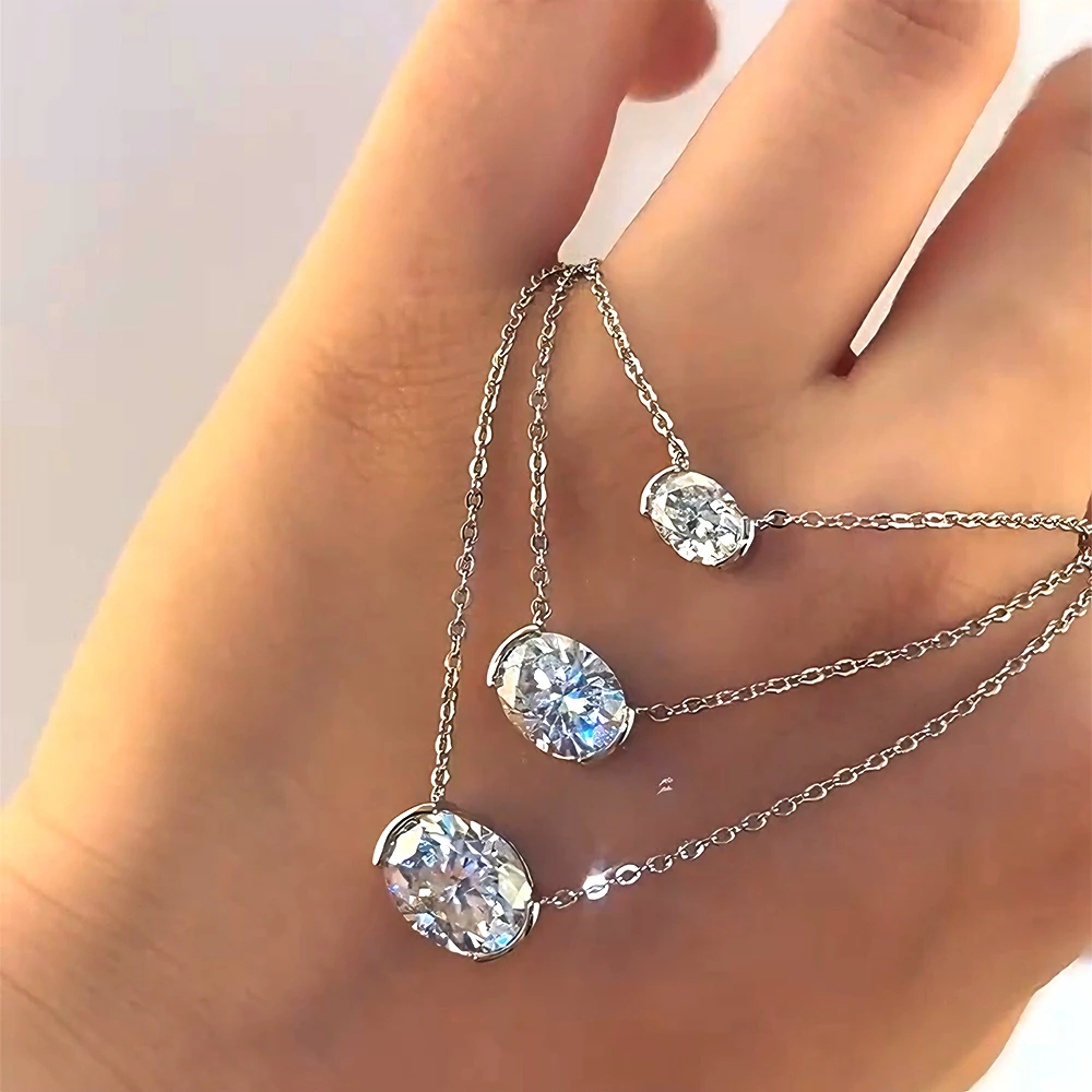 BXINY 1-3CT Half Bezel Set Oval Cut Moissanite Necklace S925 Silver East West Solitaire Diamond Pendants for Women Jewelry Gifts