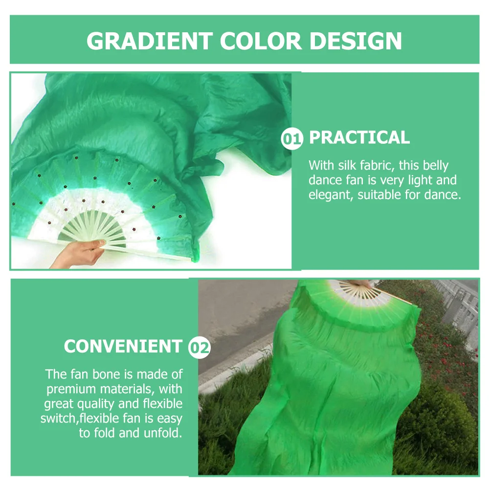 Ventaglio di danza del ventre con gradiente di danza lunga in seta, flessibile, pieghevole, leggero, per le donne, accessorio da ballo