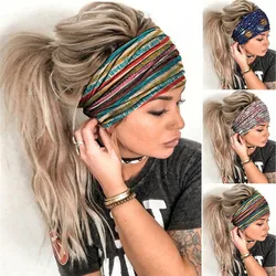 Nowe kwiat Boho z nadrukiem szerokie opaski na głowę w stylu Vintage elastyczny Turban z węzłem dla dziewcząt miękka bawełniana chustka akcesoria do włosów