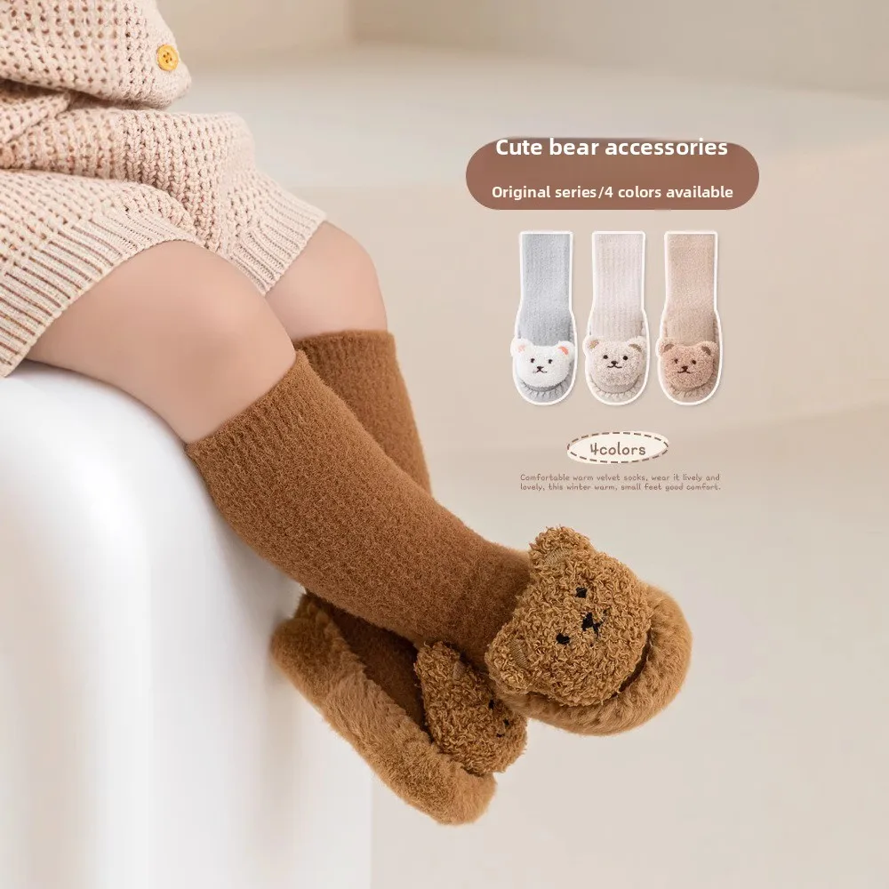 

New Autumn Winter Infant Shoes Anti-slip Warm Walking Socks Shoe Leather Sole Cartoon Bear Floor Socken For Newborn