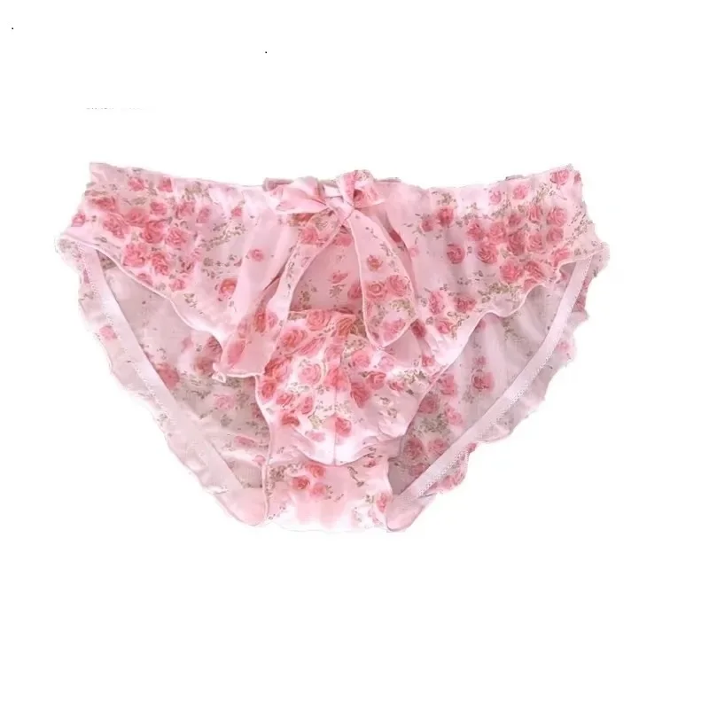 لطيف سيسي رجل الوردي الأزهار تكدرت القوس الانتفاخ سراويل عبر خلع الملابس مرونة الخصر Kawayi ملخصات مريحة Harajuku BF هدية