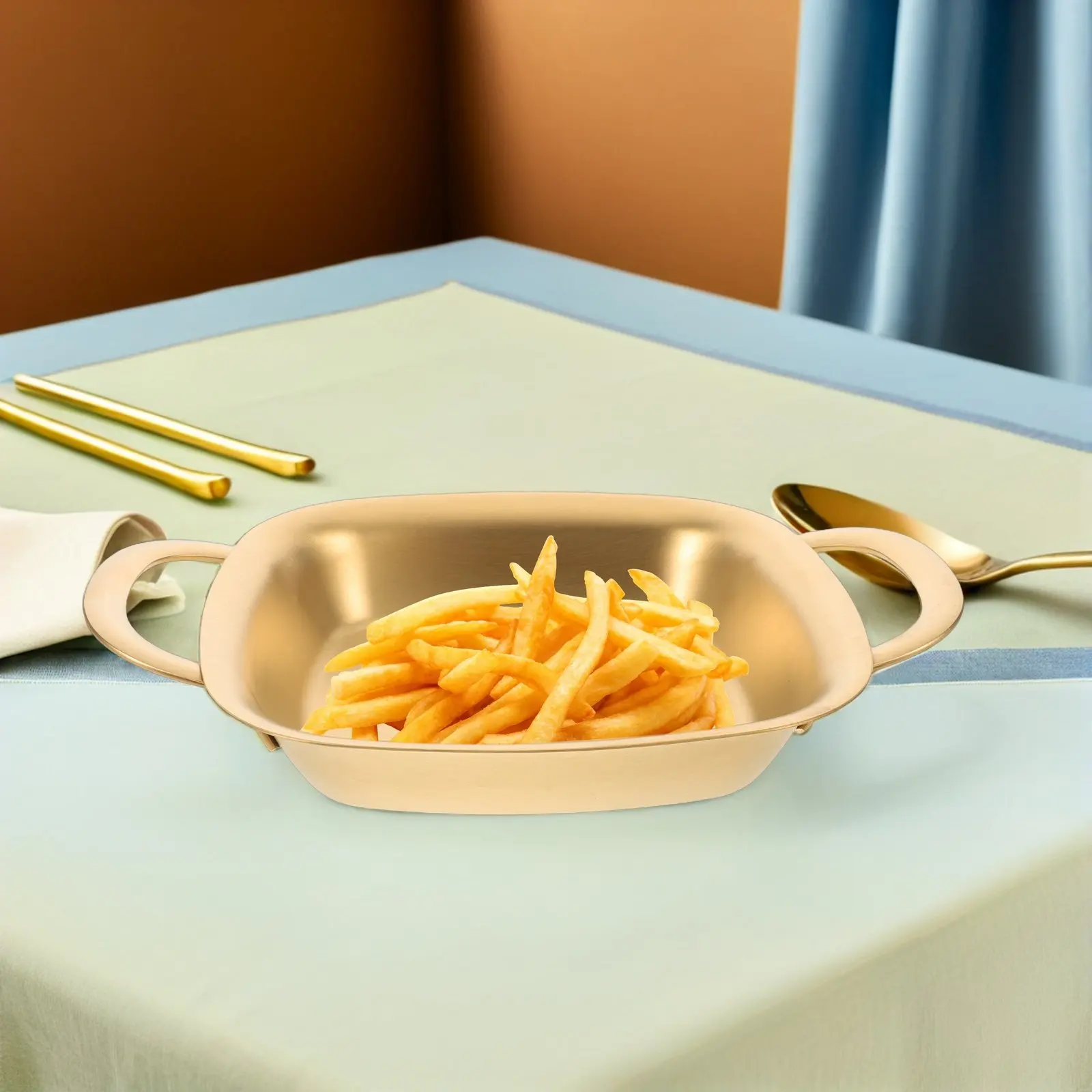 

Stainless Steel Rectangular Serving Platter with Dual Handles for Burgers Fried Chicken Fries Appetizers Desserts Buffet Party