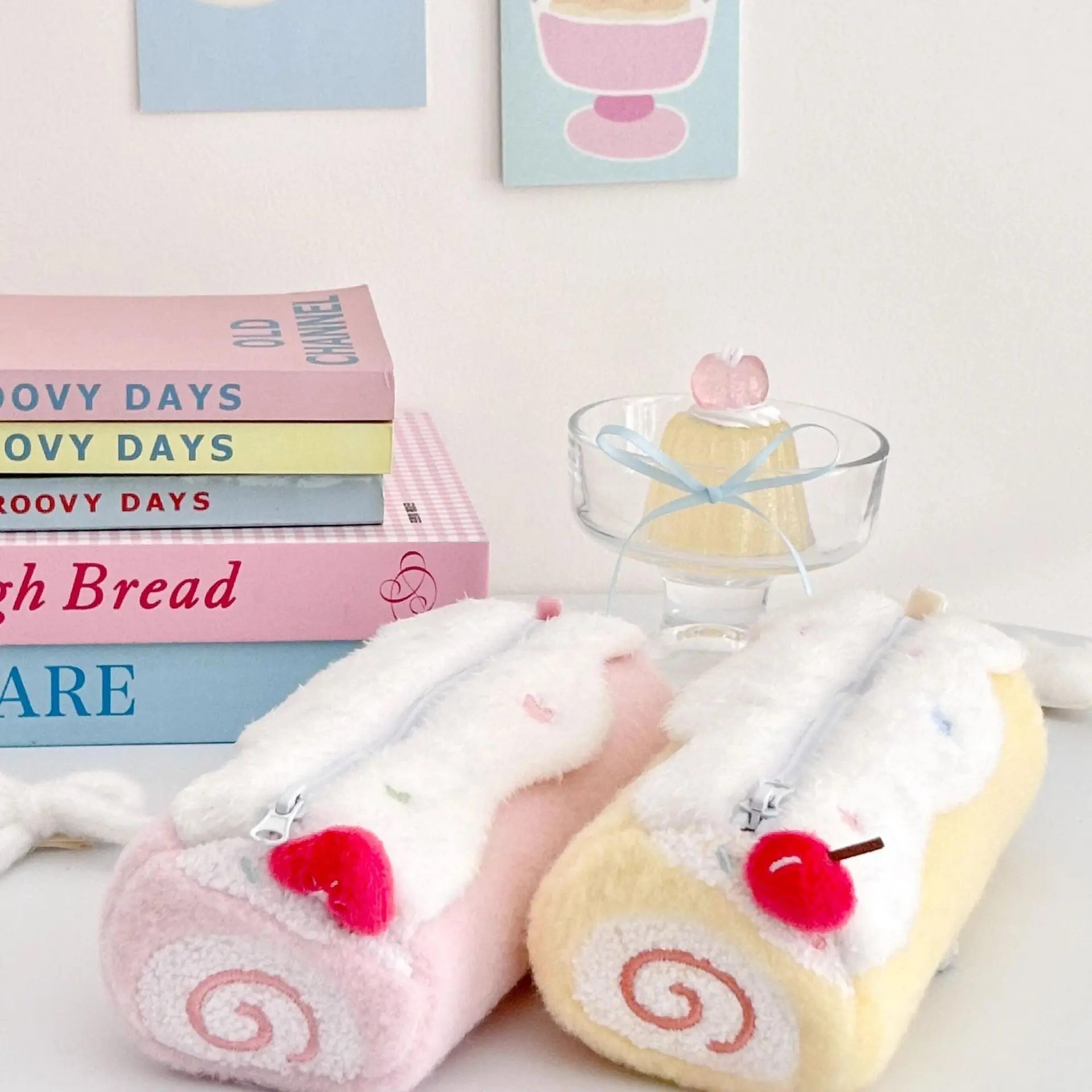 Cute Kawaii Swiss Roll Cake Plush Pencil Case Large Capacity Storage Zipper Pouch Cosmetic Bag for Girls Student Desk Gift view 2