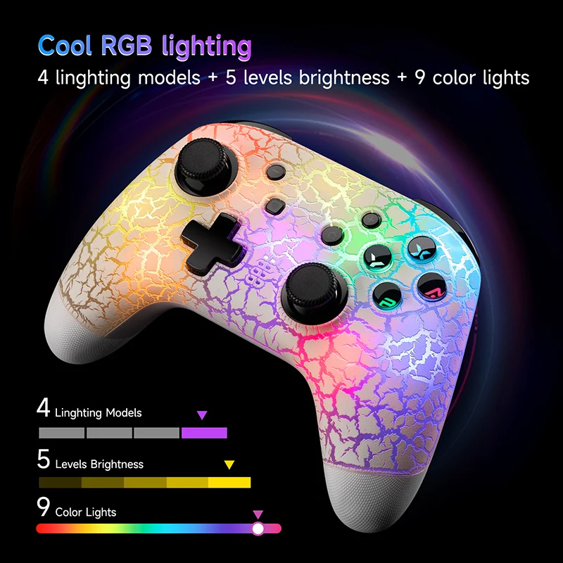 EasySMX 9124 Wireless Gamepad, Bluetooth Gaming Controller for Nintendo Switch, PC, Smart TV, Android/iOS Phone, RGB Effect