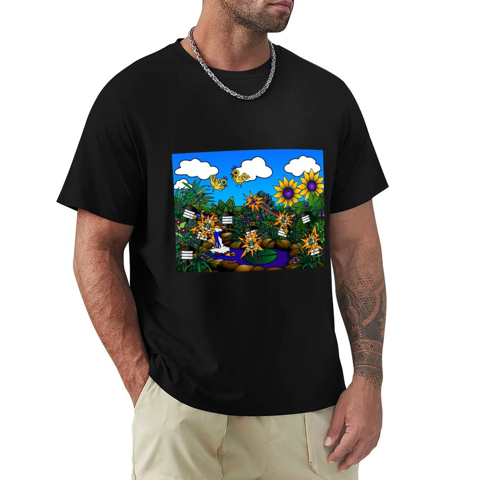 Electric Frogs by Amanda M Lucas T-Shirt Anti-Pilling Casual T-Shirt