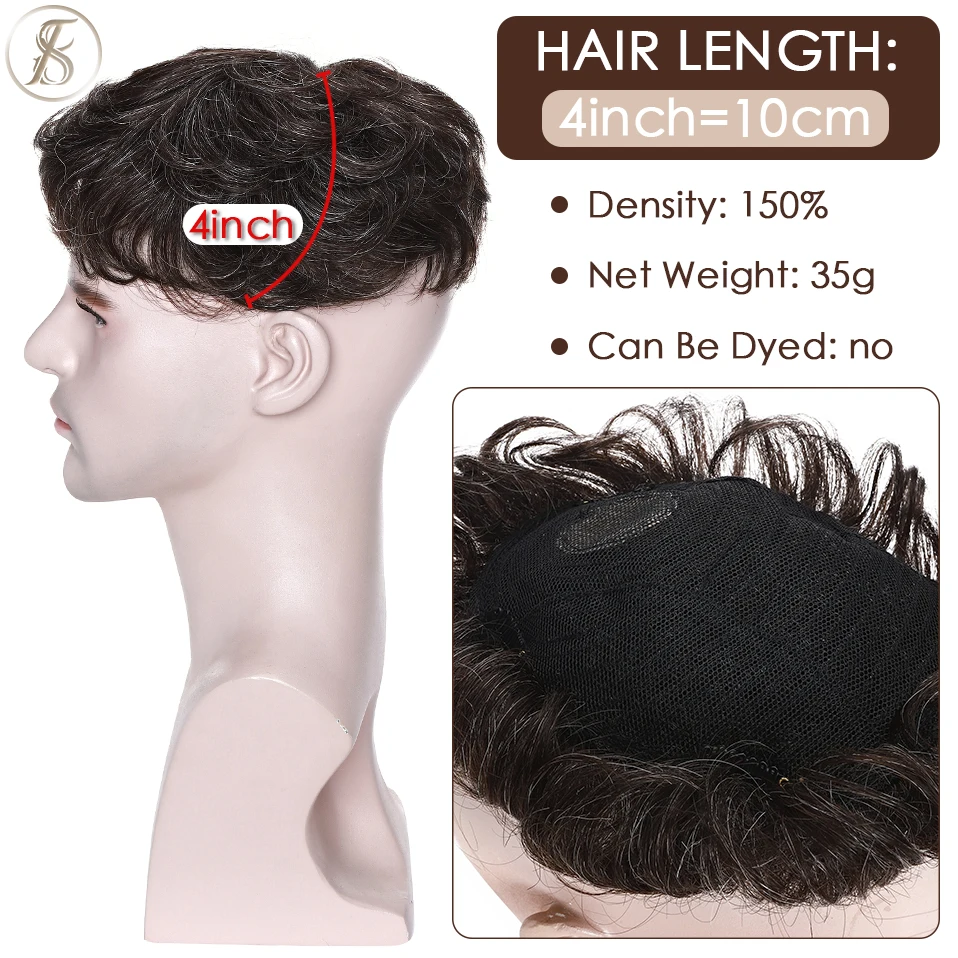 TESS Herren-Haarersatzsystem, 35 g, Herren-Toupet, 16 x 19 cm, Echthaar-Perücke, Herren-Kapillarprothese, männliche Clip-in-Haarverlängerungen – Detail 4