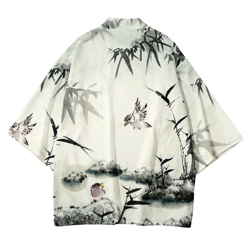 Fashion Kimono Haori Yukata Streetwear Kimono Unisex Tops Landscape Print Robe Beach Bathrobe Cosplay Japanese Harajuku Clothes