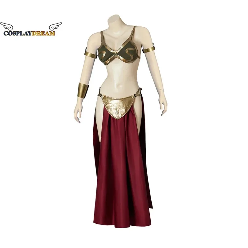 Sexy película princesa Cosplay traje Leia esclavo disfraz vestido sujetador dorado y falda accesorios fiesta de disfraces de Halloween LZ8734v;6,