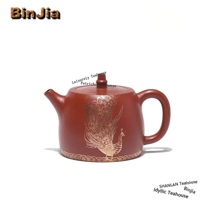 

220ml Antique Yixing Purple Clay Teapots Handmade Gold Tracing Pot Raw Ore Zhu Mud Kettle With Strainer Chinese Zisha Tea Set