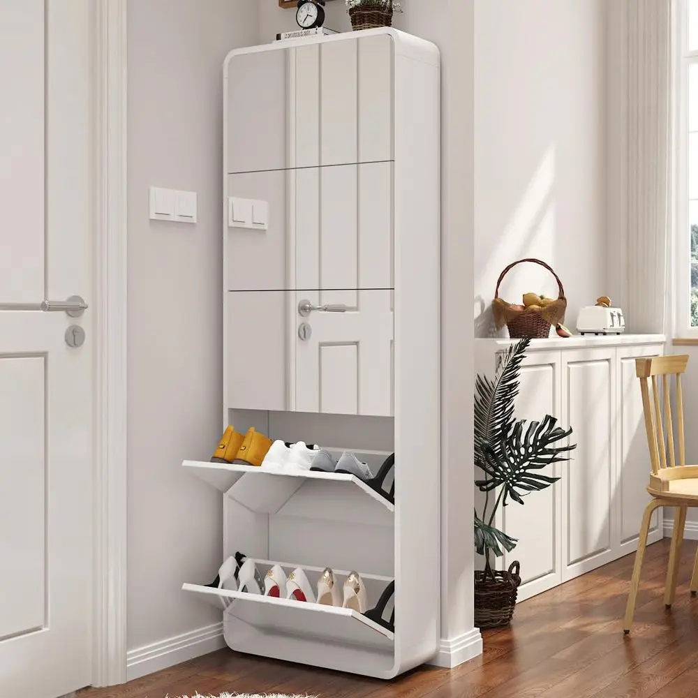 

5-уровневая зеркальная полка для обуви — тонкое деревянное хранилище для прихожей, прихожей и фойе.