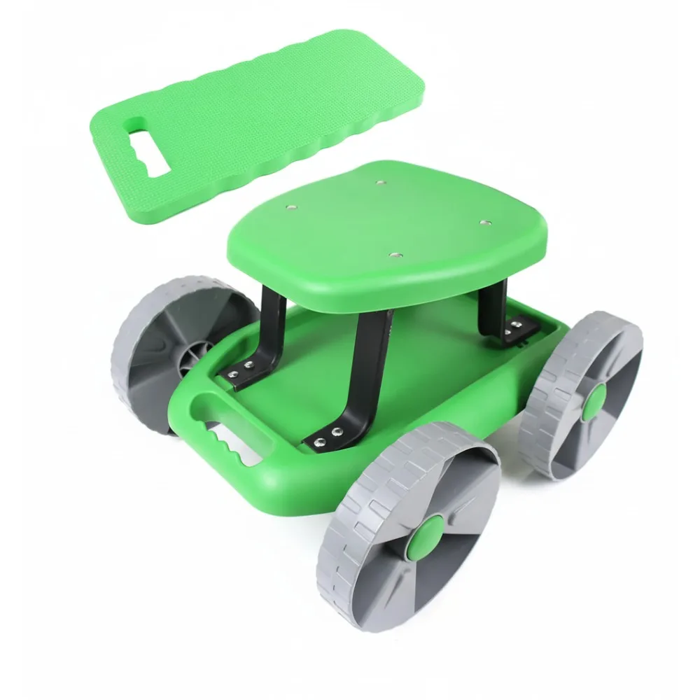 

Lightweight Garden Rolling Stool with Wheels, Tool Tray & Kneeler Pad - Gardening Work Supplies Cart