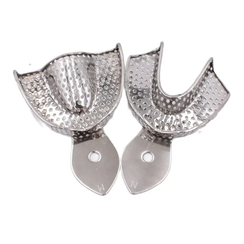 2Pcs/Set Dental Impression Tray Upper and Lower Stainless Steel Teeth Tray Autoclavable Dentist Tools Denture Teeth Holder Tray