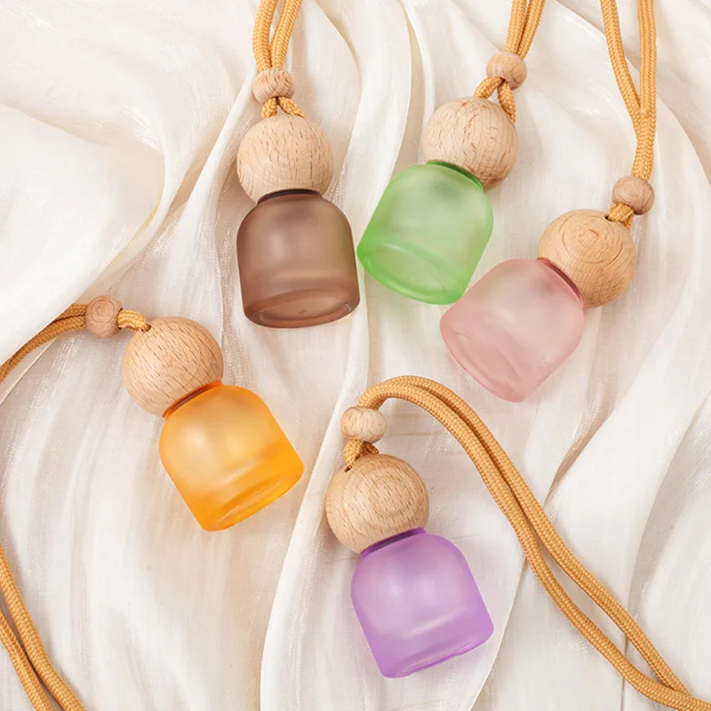 Bottiglia di vetro di profumo pendente per deodorante per auto vuoto da 10 ml con tappi in legno Bottiglia di diffusore di olio essenziale per auto riutilizzabile